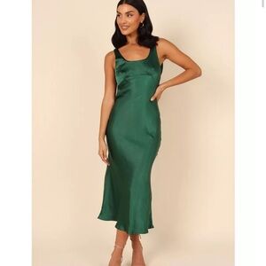 Green Satin Midi Dress